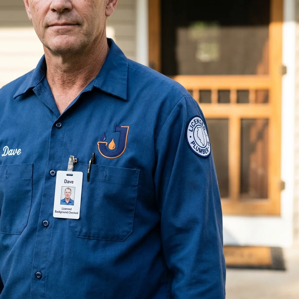 Licensed plumber showing ID badge in Rothschild, WI