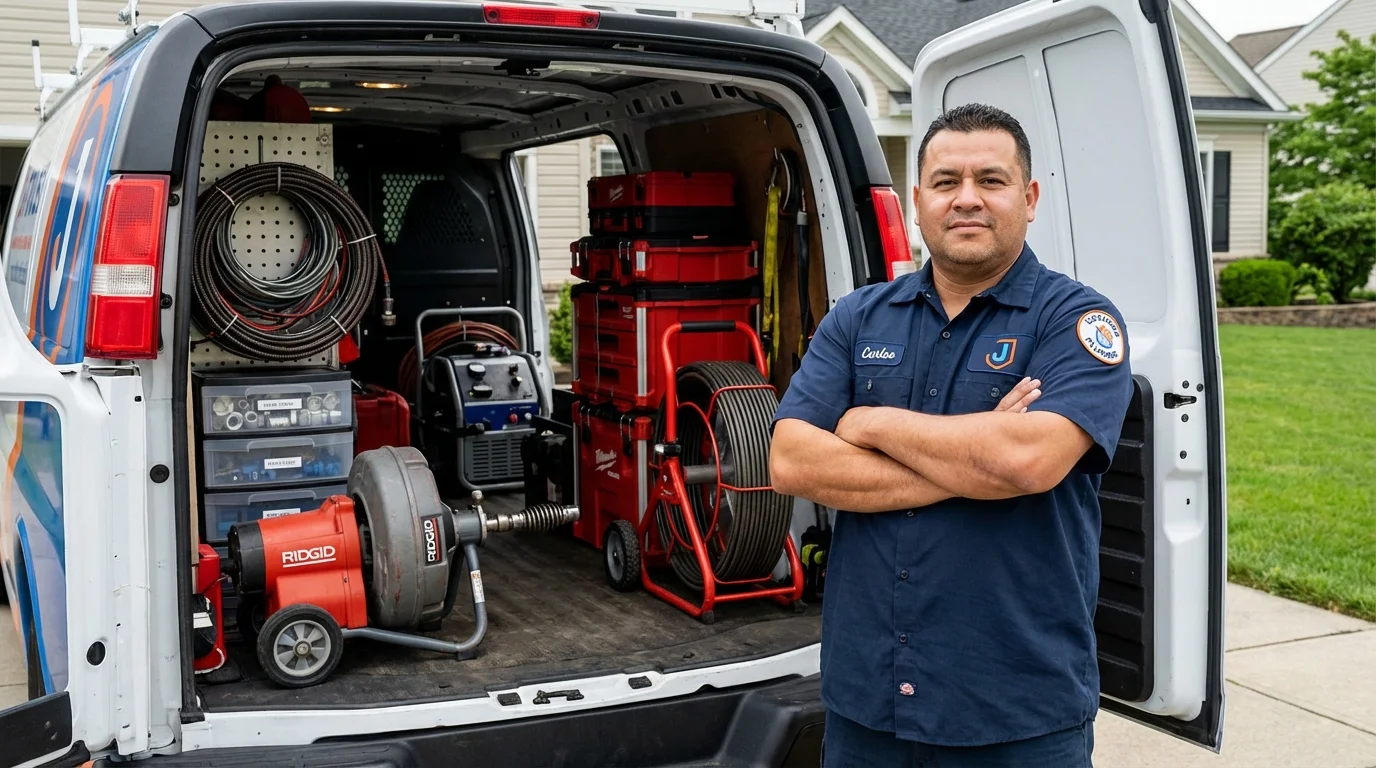 Professional drain cleaning equipment and Johns Plumbing LLC plumber in Rothschild