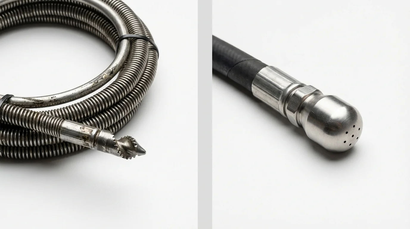 Drain snake cable and hydro jetting nozzle used for drain cleaning in Rothschild, WI
