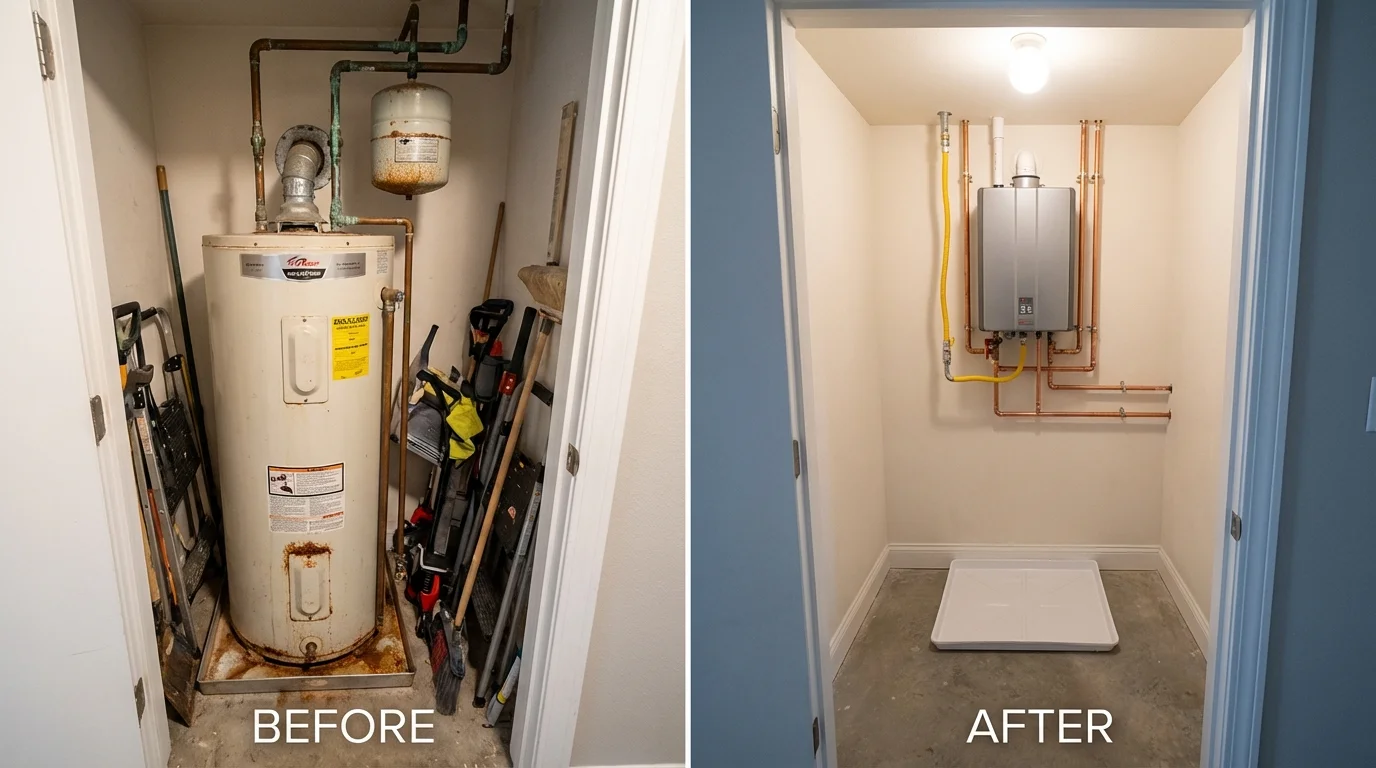 Tank water heater versus wall-mounted tankless unit comparison for Rothschild, WI homeowners